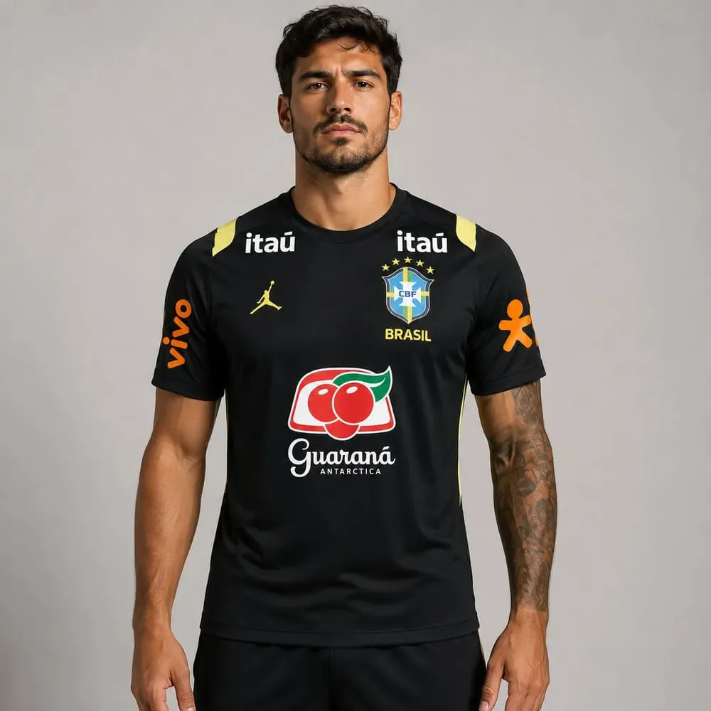 Camisa Brasil Treino Nike Academy C/Patrocínio Preto/Amarelo