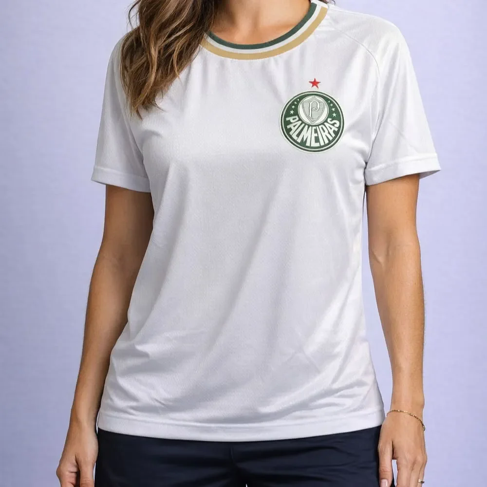 Camiseta Palmeiras Betel Home Feminina Branco/Dourado