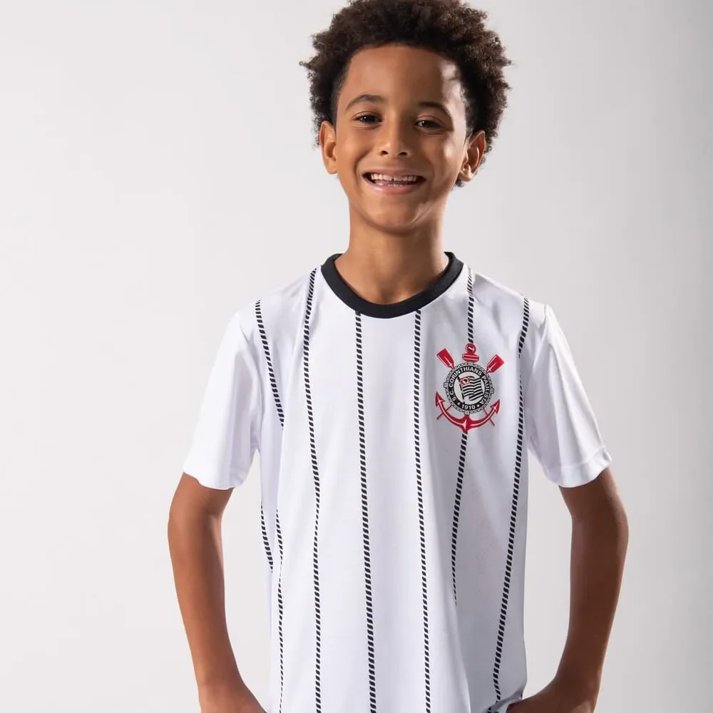 Camiseta Corinthians Povo Infantil Branco/Preto
