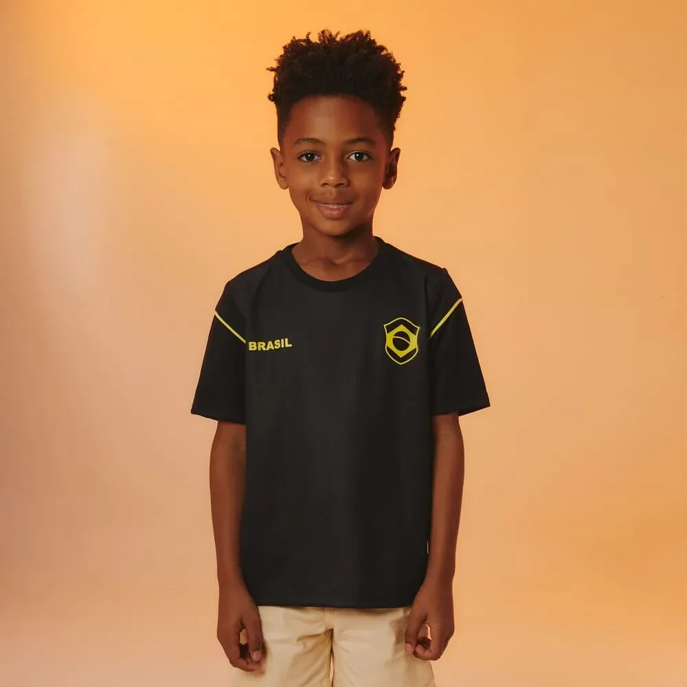 Camiseta Brasil Vale Infantil Preto/Amarelo