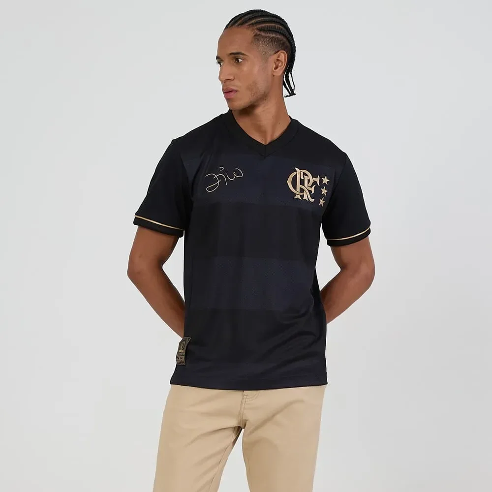 Camiseta Flamengo Volta Zico Preto/Dourado