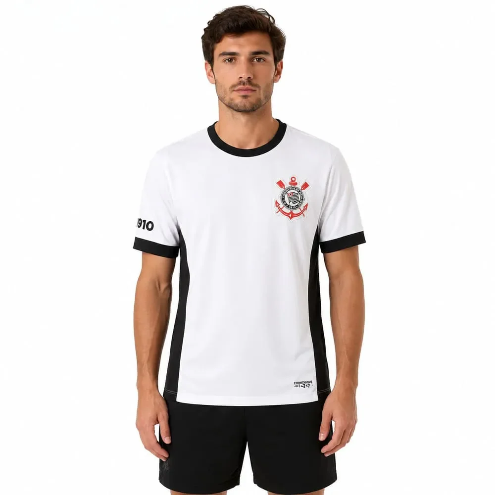 Camiseta Corinthians Coimbra Gola Careca Branca