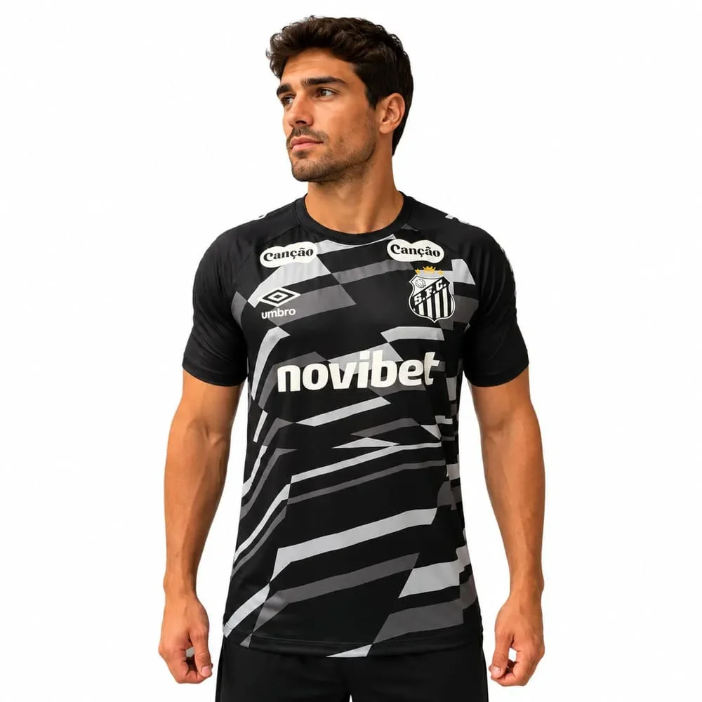 Camisa Santos Aquecimento Umbro 2026 C/Patrocínio Preto/Branco