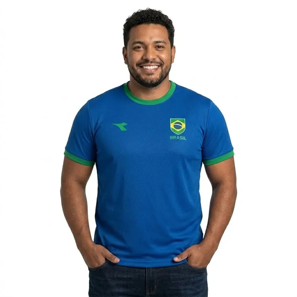 Camiseta Brasil Diadora Campione Escudo Plus Azul