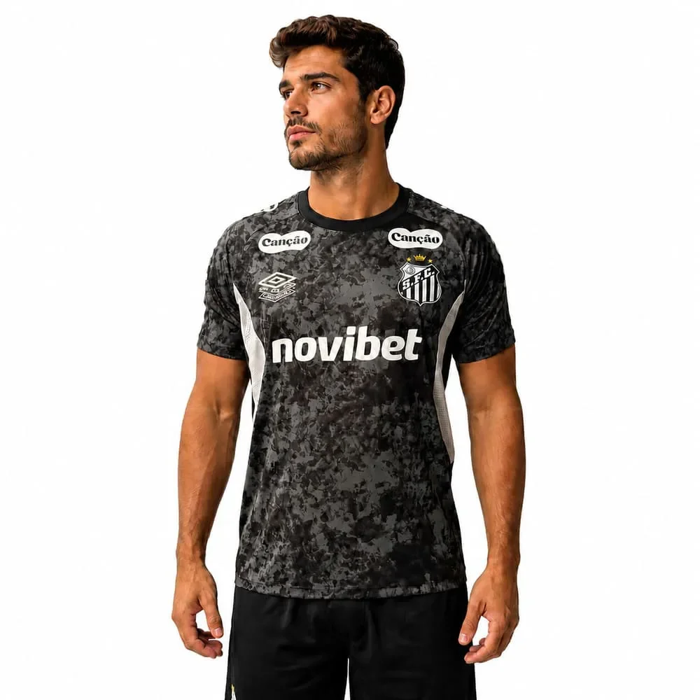 Camisa Santos Treino Umbro 2026 C/Patrocínio Preto/Off White