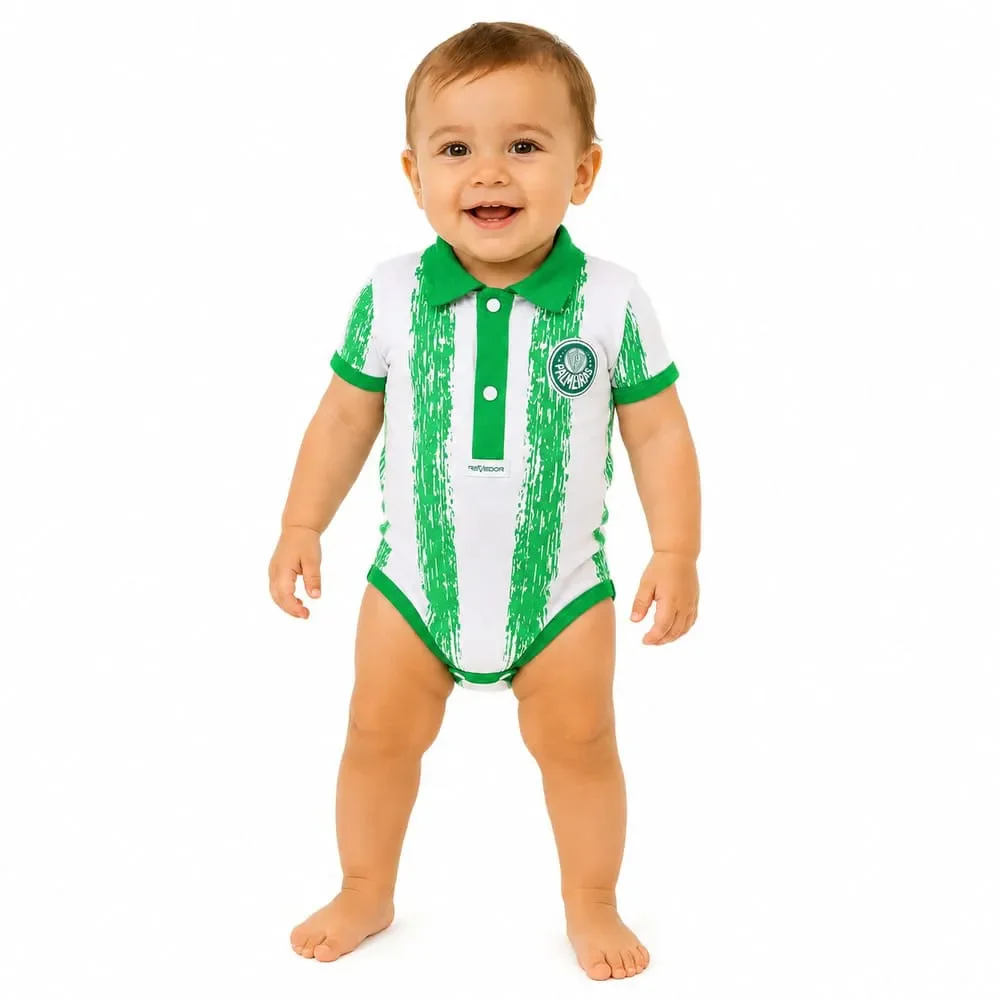 Body Palmeiras Revedor Polo Listras Verticais Branco/Verde