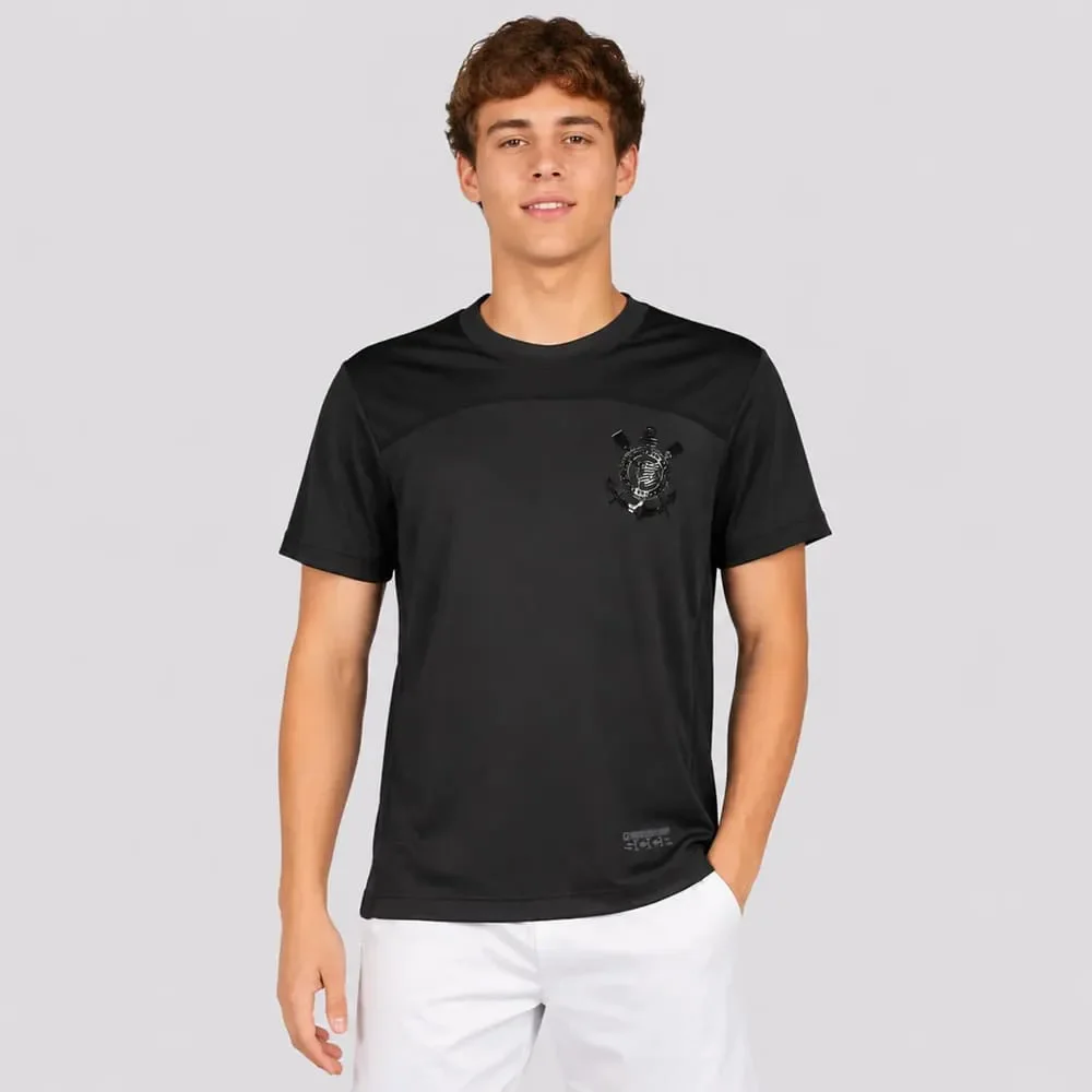 Camiseta Corinthians Coimbra Recorte Logo Gel Infantil Preto