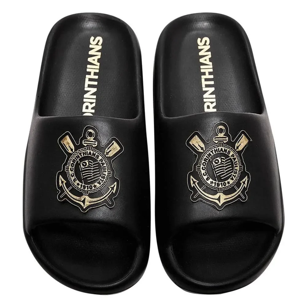Chinelo Corinthians Coimbra Nuvem Preto/Dourado