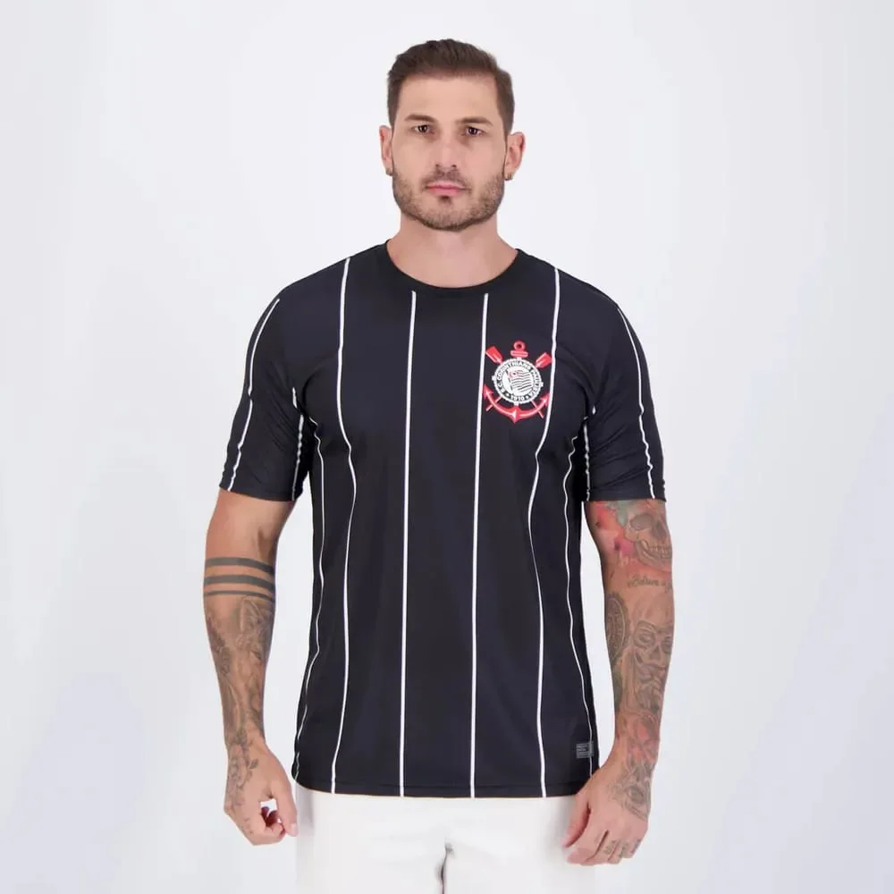 Camiseta Corinthians Coimbra Fitness Listra Plus Preto/Branco